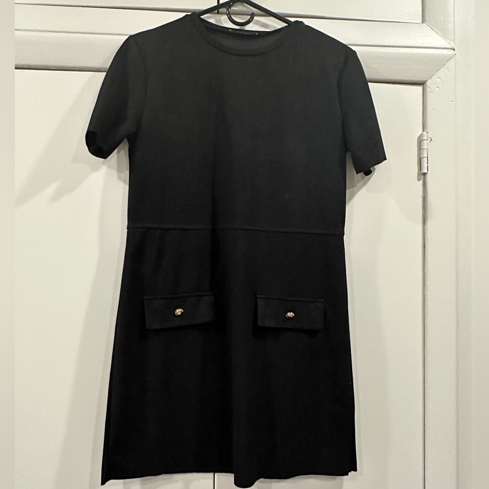Zara Black Sheath Mini Dress Crew Neck Short Sleeve